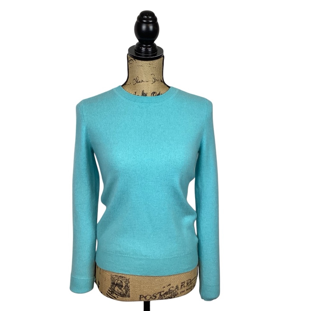 Tahari 100% 2-Ply Cashmere Crew Neck Sweater Turquoise